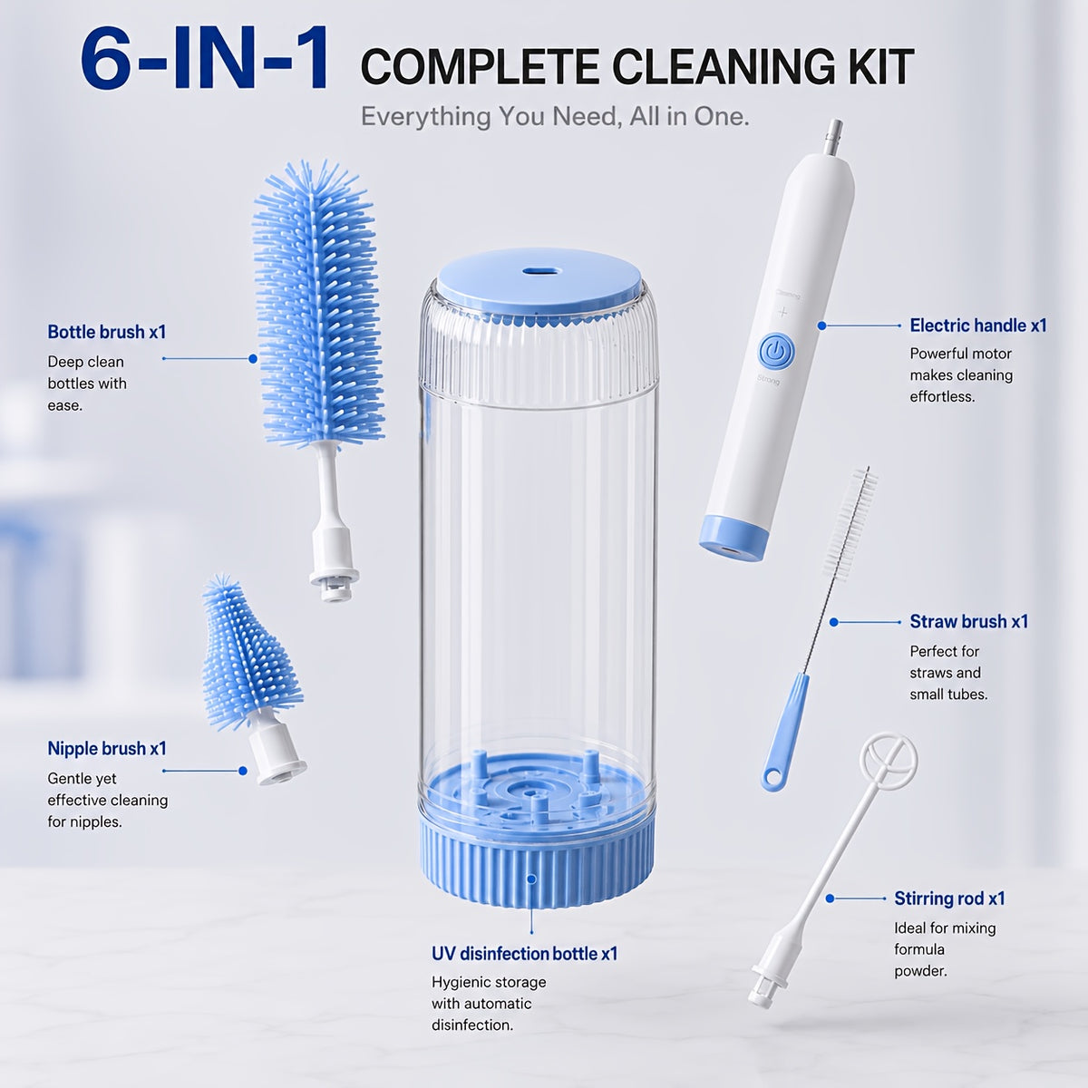 6-in-1 Electric Bottle Cleaner Brush Set