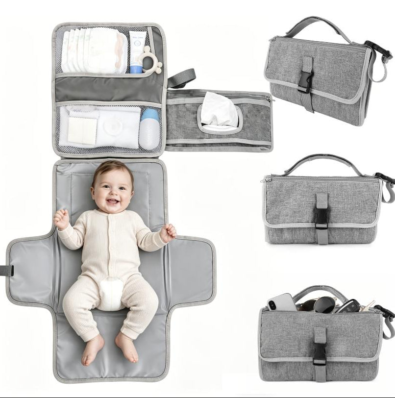Portable Diaper Changing Pad - Waterproof Travel Changing Mat with Storage Pockets & Wipes Dispenser