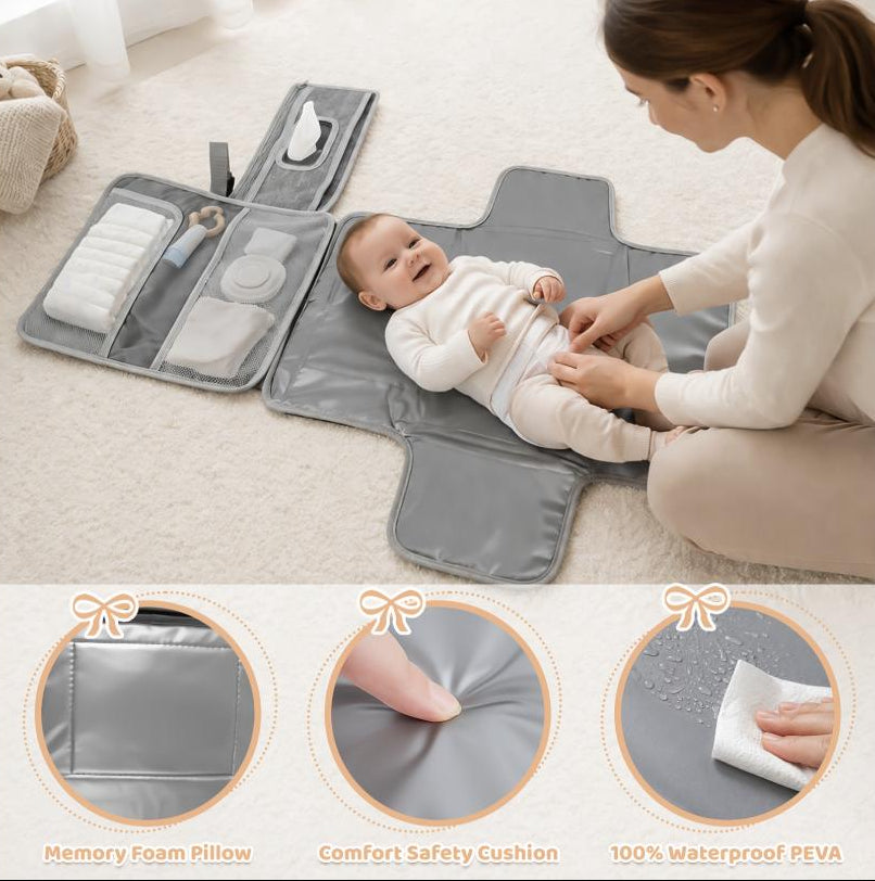 Portable Diaper Changing Pad - Waterproof Travel Changing Mat with Storage Pockets & Wipes Dispenser