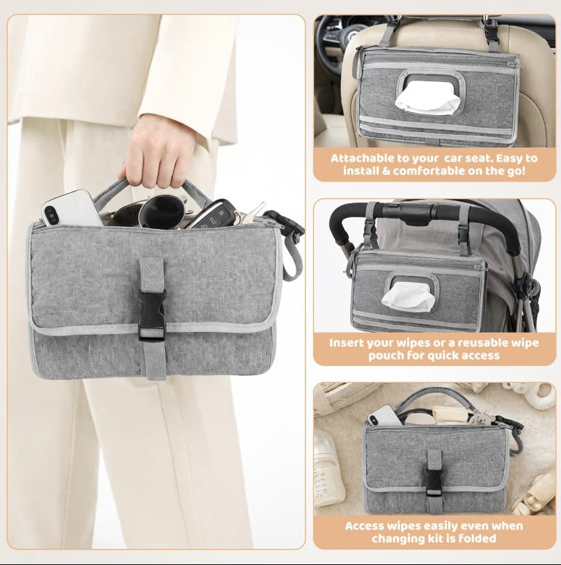 Portable Diaper Changing Pad - Waterproof Travel Changing Mat with Storage Pockets & Wipes Dispenser
