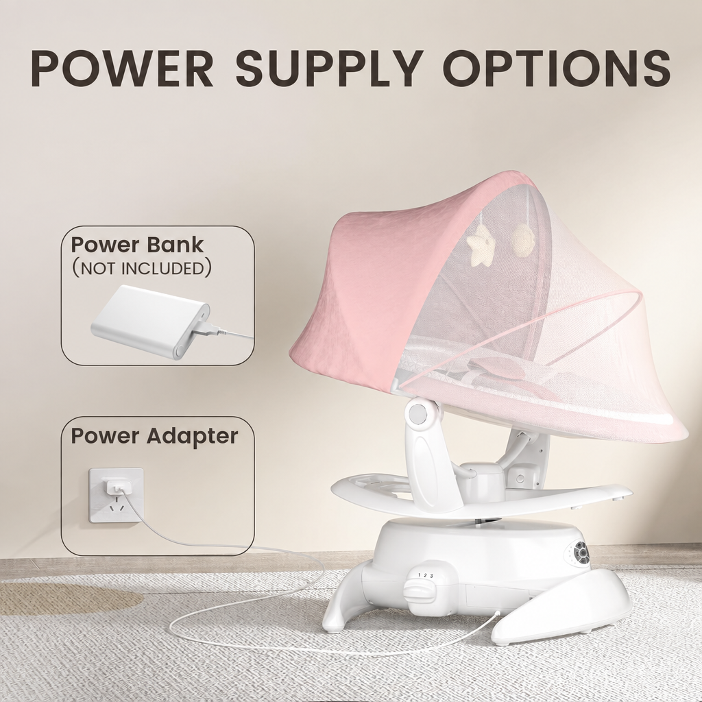 Baby swing power supply options without brand lettering