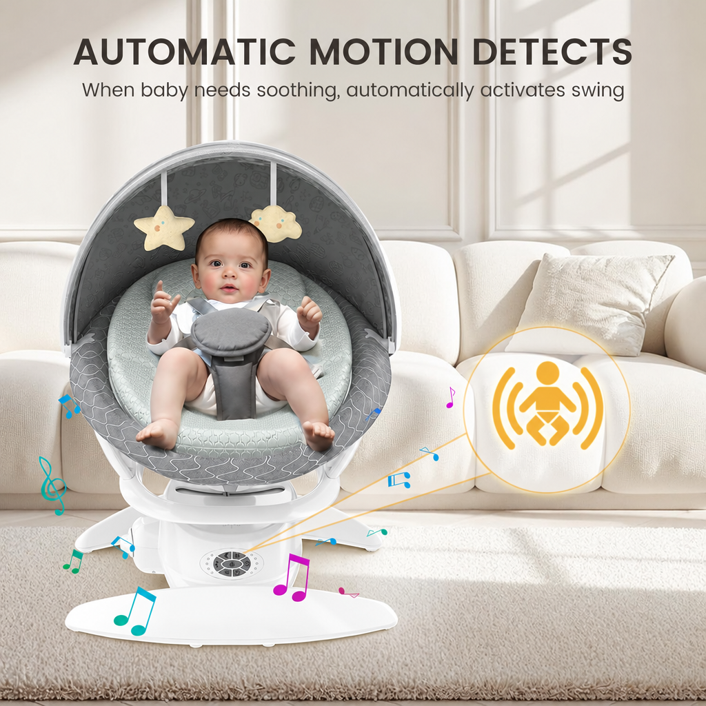 Baby swing motion detection without brand lettering