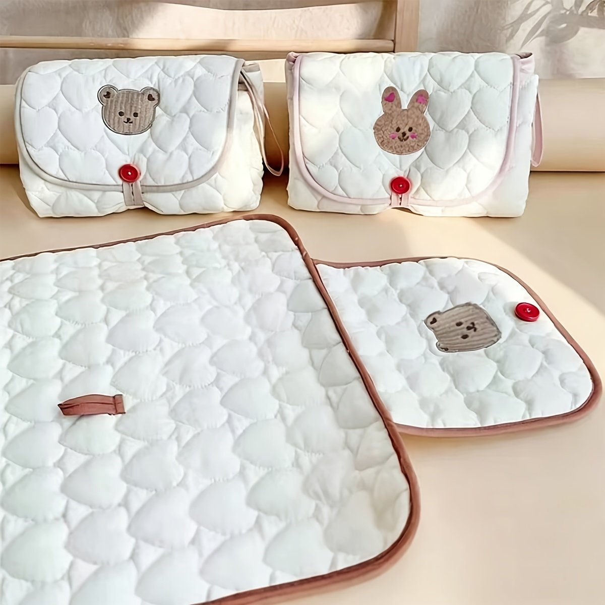 Cute Bear & Bunny Foldable Baby Changing Pad - Soft Portable Diaper Mat