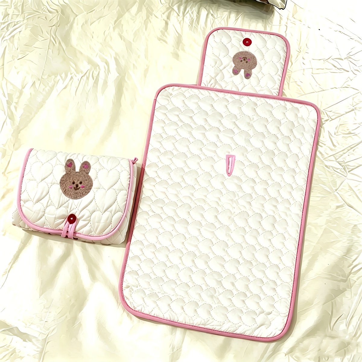 Cute Bear & Bunny Foldable Baby Changing Pad - Soft Portable Diaper Mat