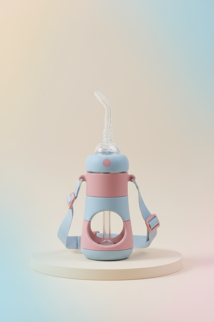 3-in-1 hands-free baby feeding bottle with flexible straw and adjustable shoulder strap - IZZIE